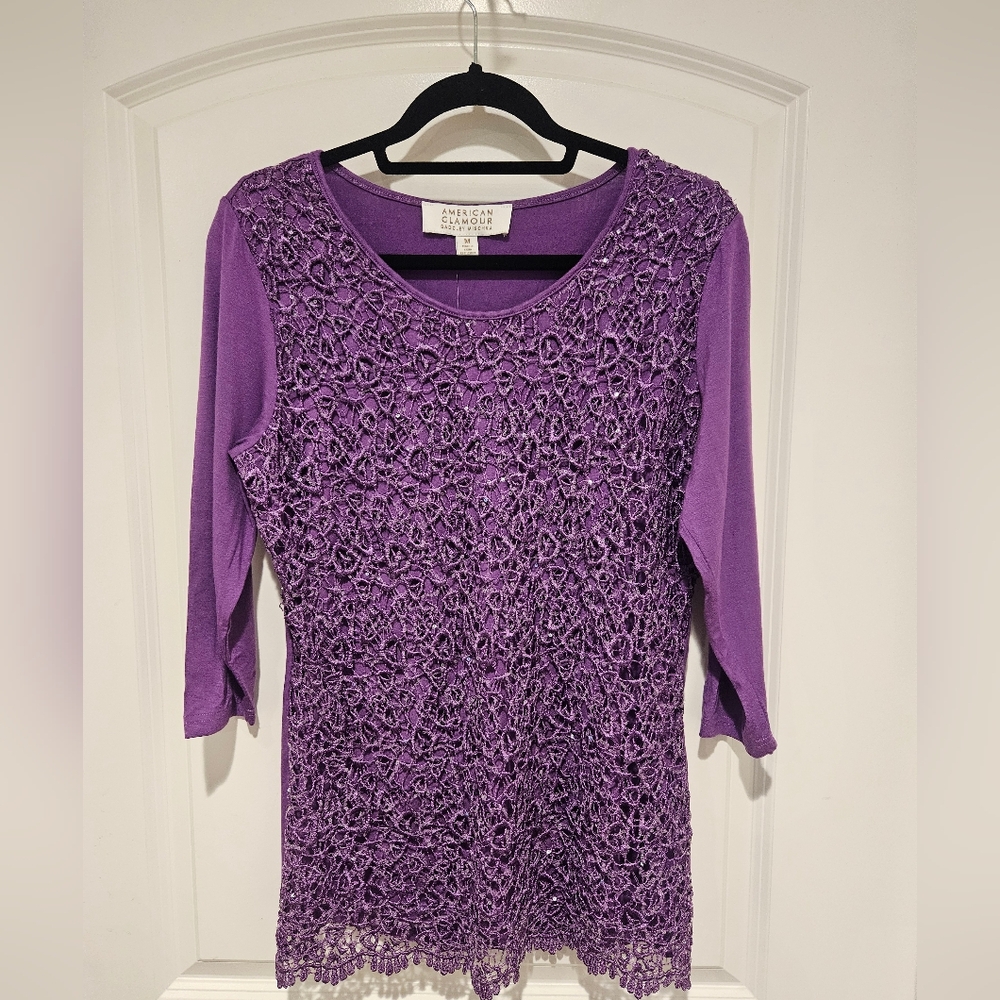 Badgley Mischka Lavender Lace Sequenced Top # 231